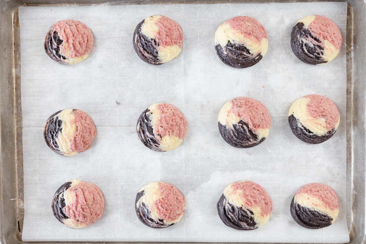 Baked Neapolitan Cookies on baking sheet