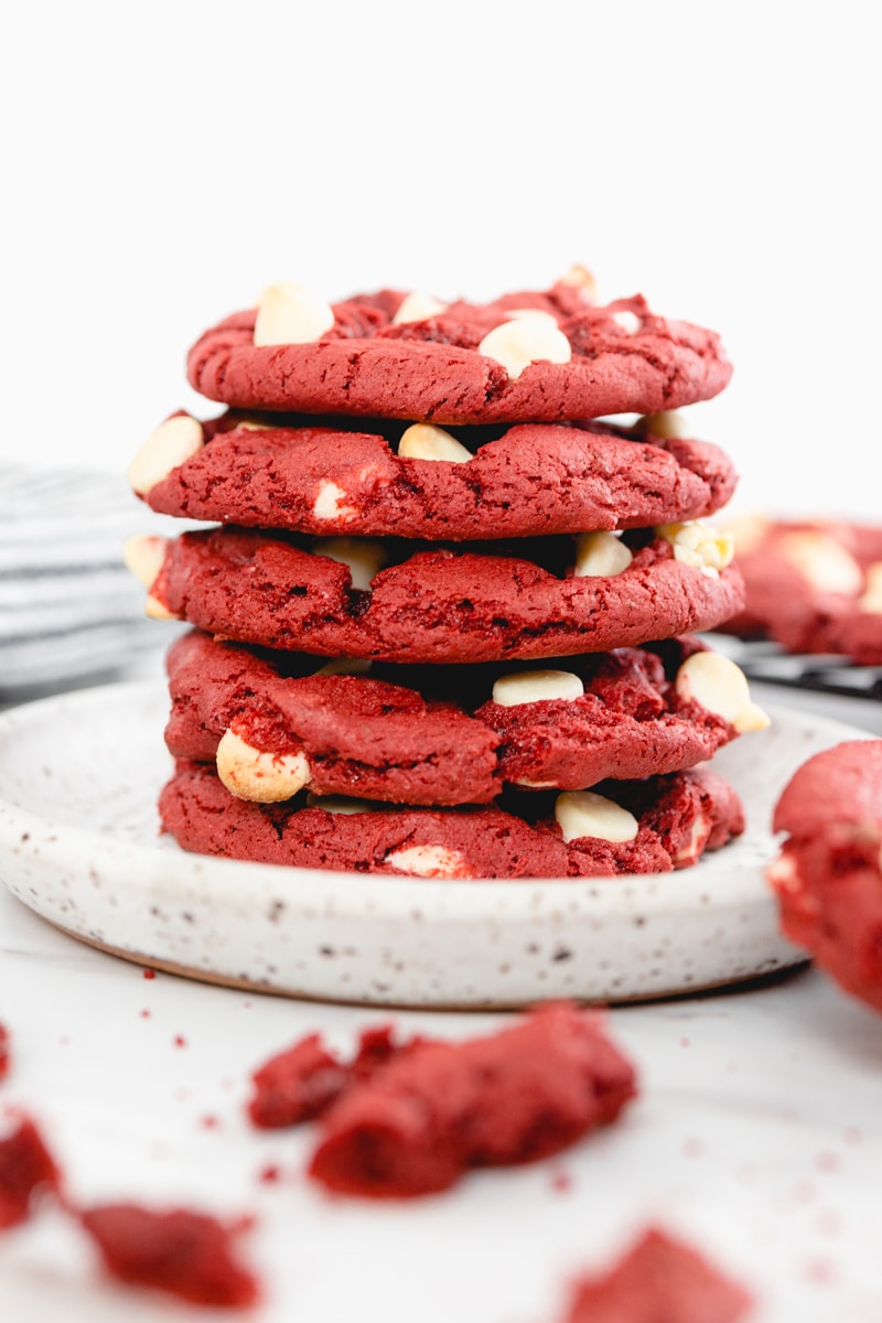 Red Velvet Cake Mix Cookies on plate