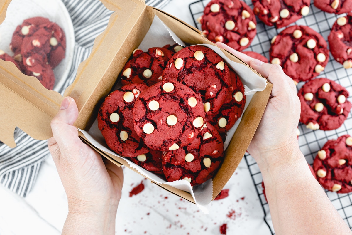 Red Velvet Cake Mix Cookies with White Chocolate Chips