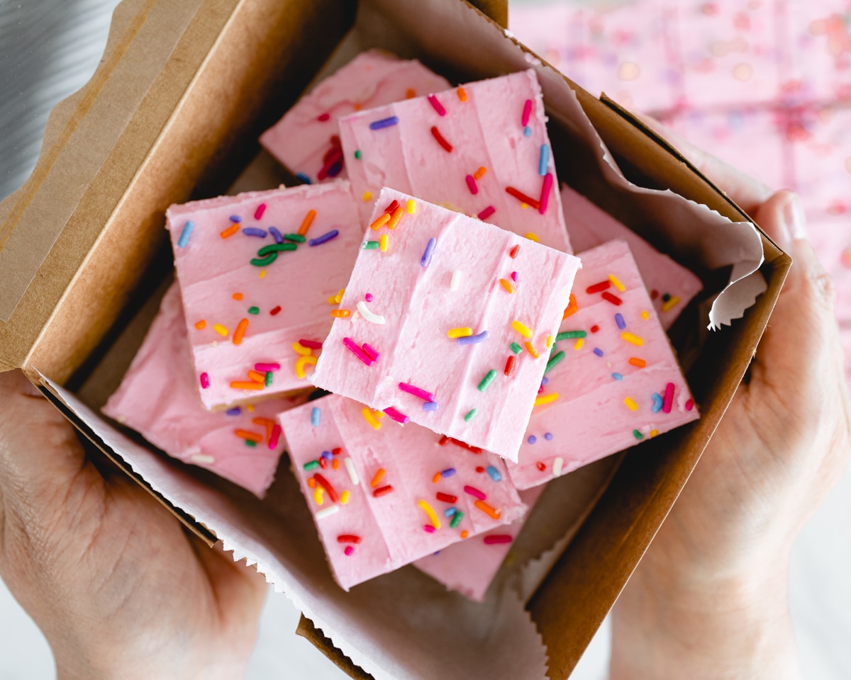 Sugar Cookie Bars with Pink Frosting