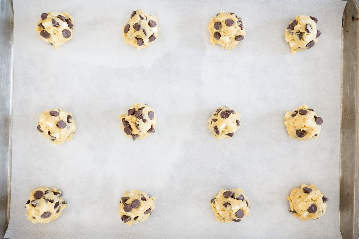 Cookie Dough on Baking Sheet with Chocolate chips