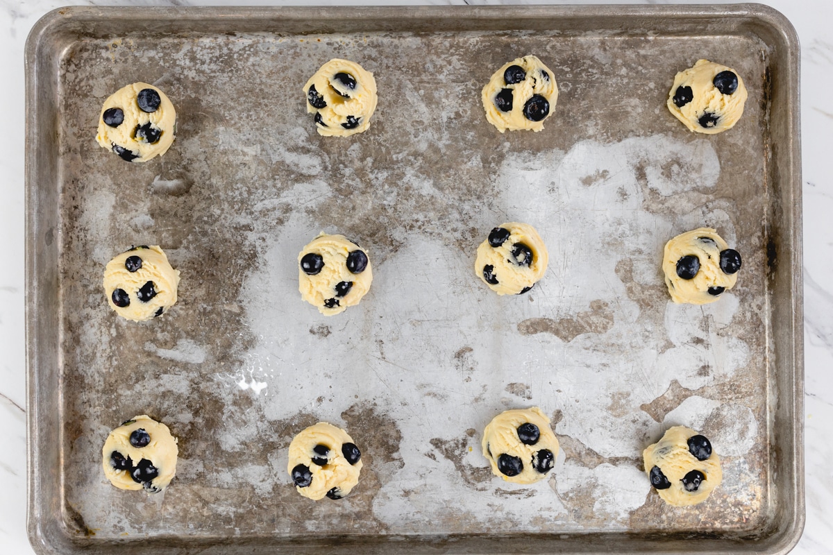 Blueberry Lemon Cookies on baking sheet