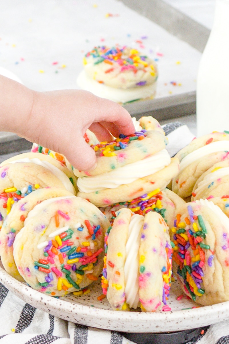 Funfetti Cookie Sandwiches on plate