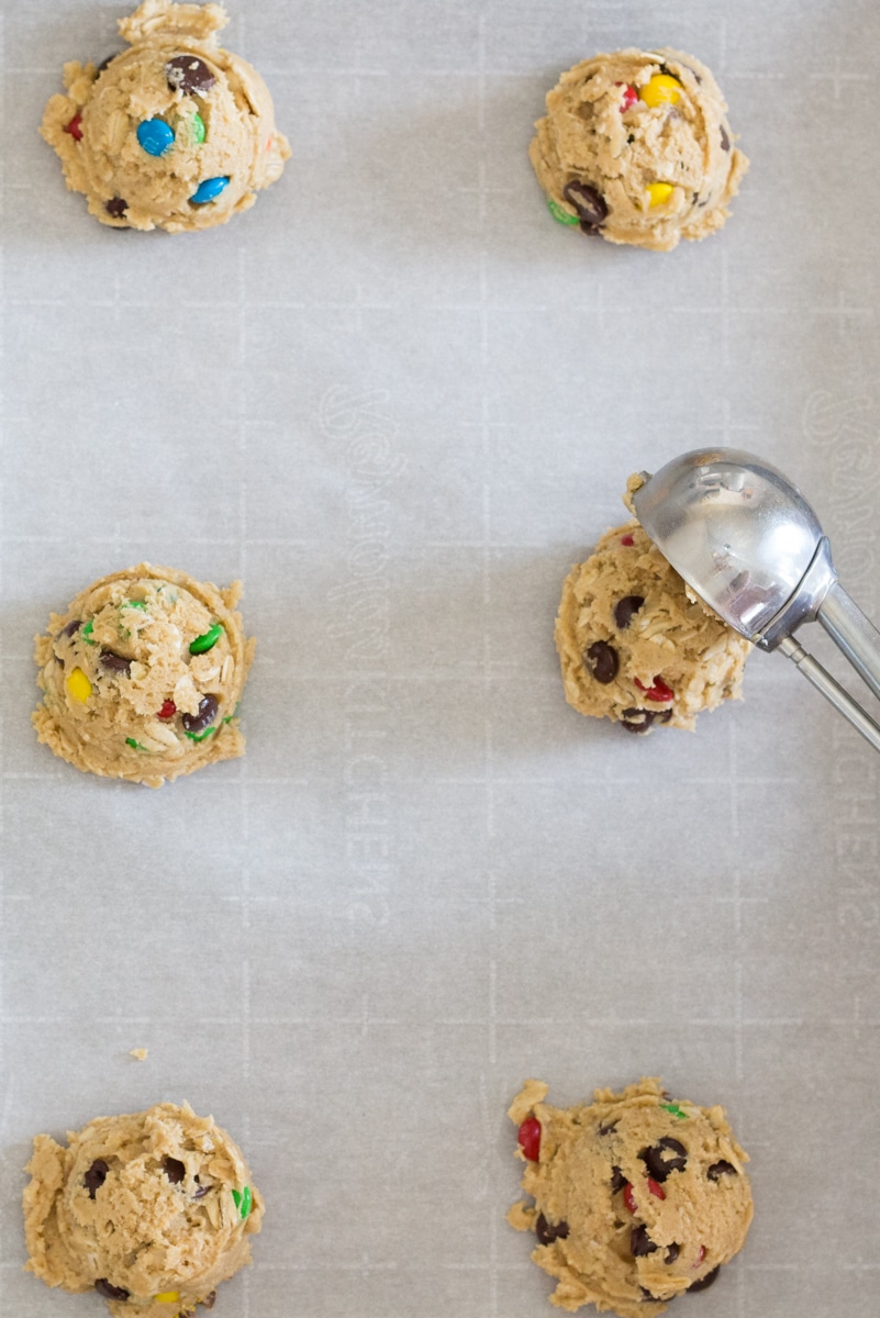 Monster Cookie Dough on baking sheet