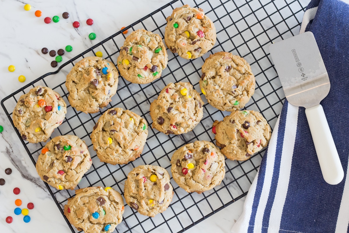 Baked Monster Cookies on Cooling Rack