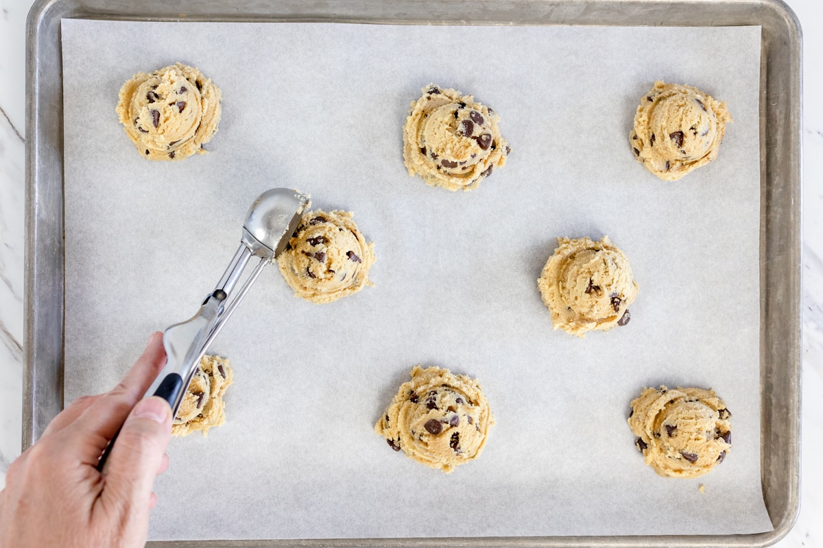 Chocolate Chip Cookie Dough on Baking Sheet