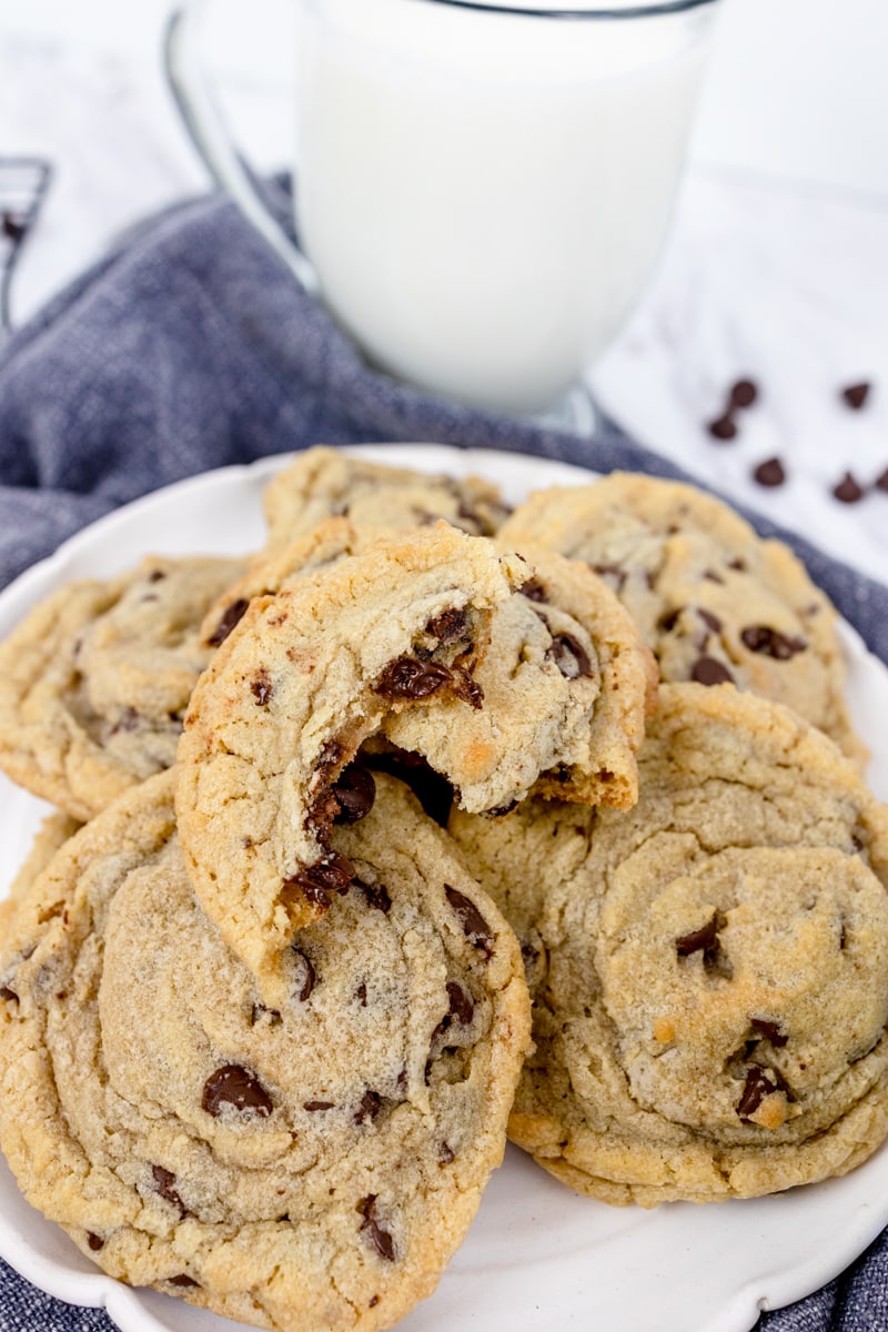 Giant Chocolate chip Cookies on plate