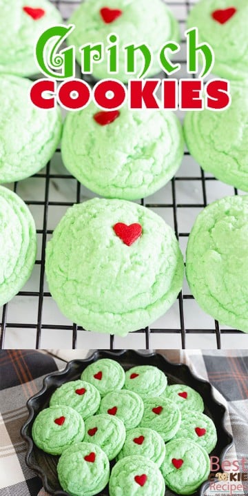 Easy Grinch Cookies - Sugar Cookie Recipe with Candy Heart