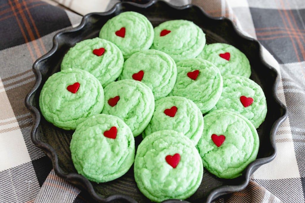 Easy Grinch Cookies - Sugar Cookie Recipe with Candy Heart