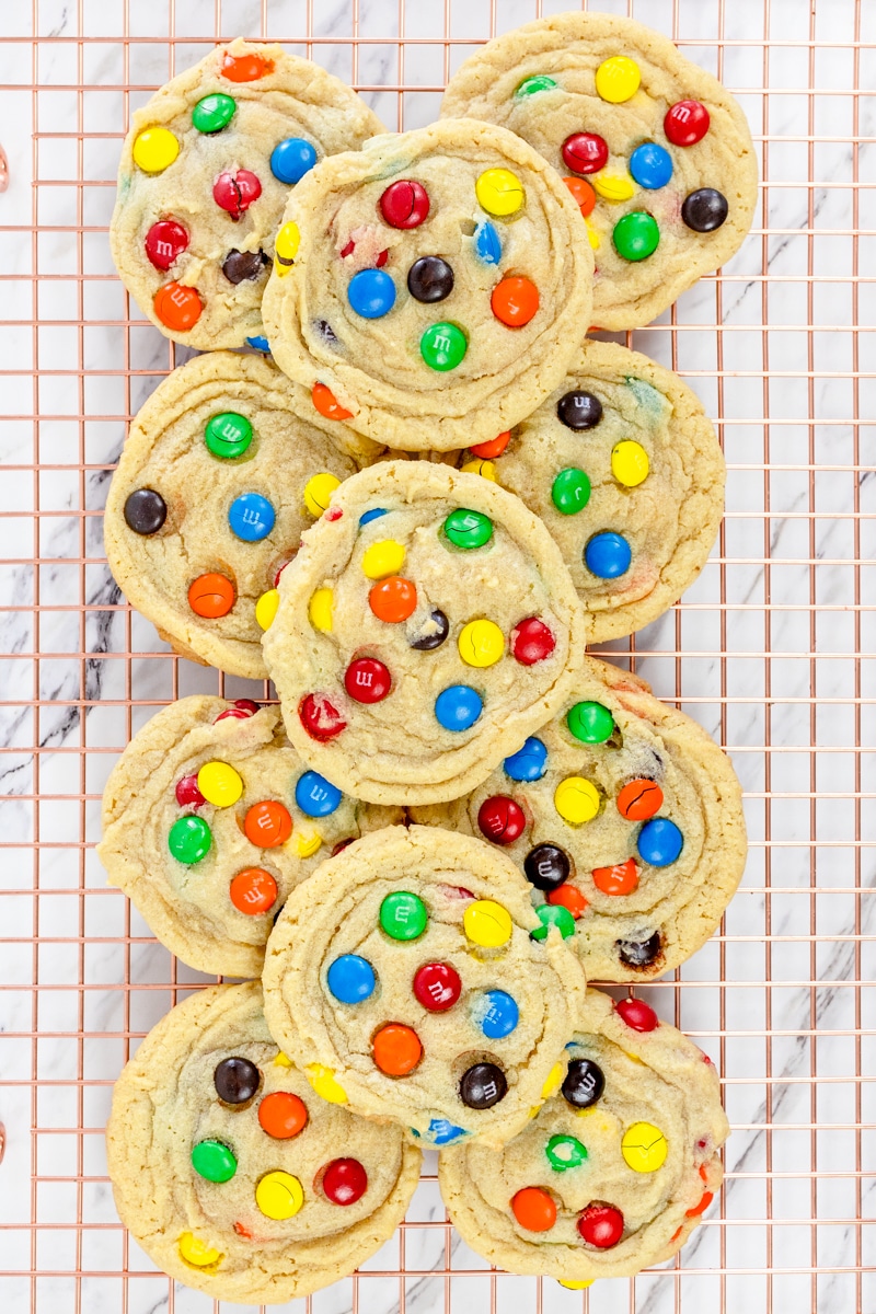 M&M Cookies on Cooling Rack