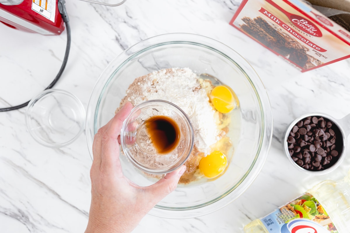 Brownie Mix Cookies ingredients in bowl