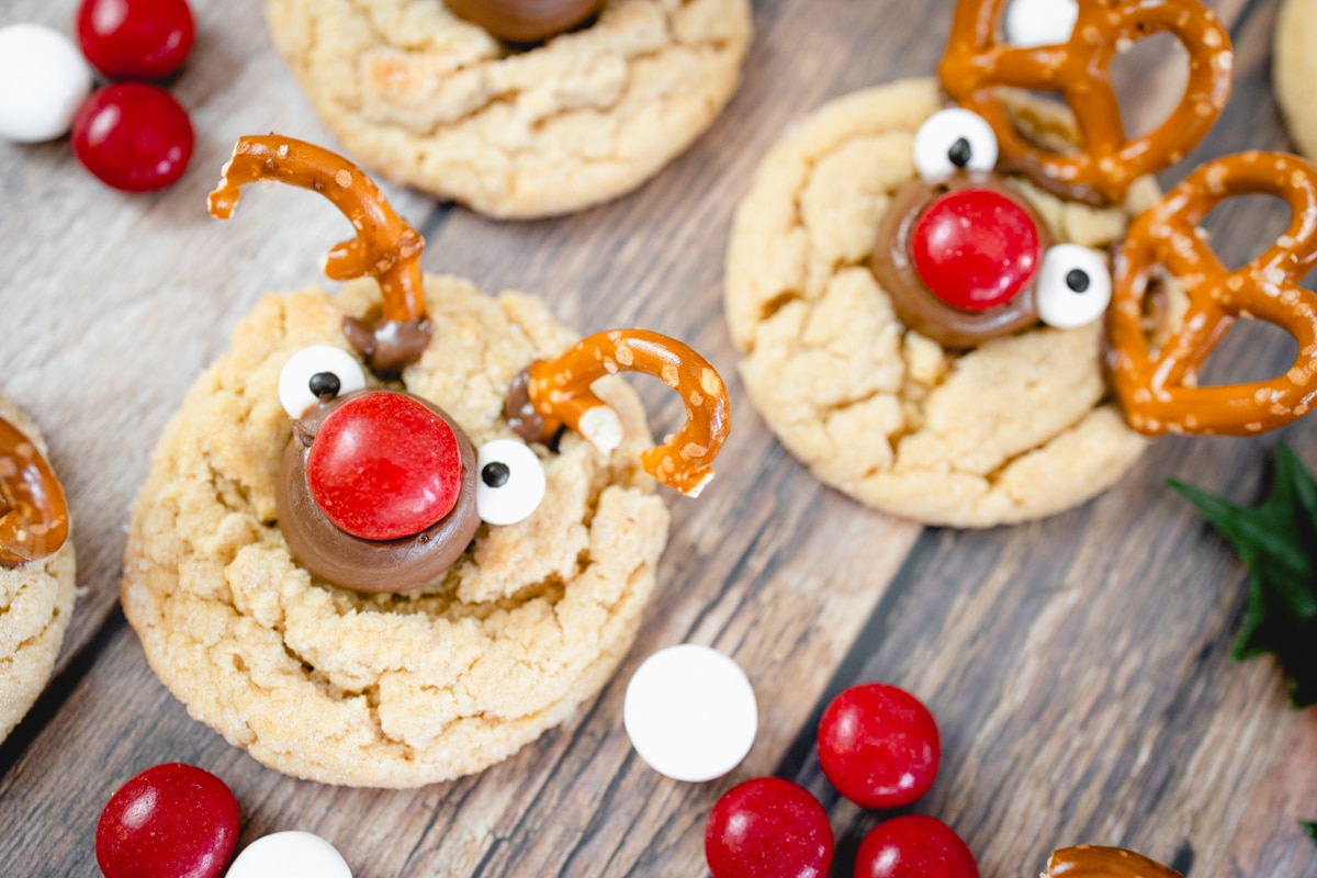 Top view of a couple of reindeer cookies.