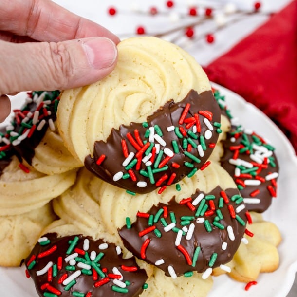 Easy Christmas Holiday Butter Cookies Recipe dipped