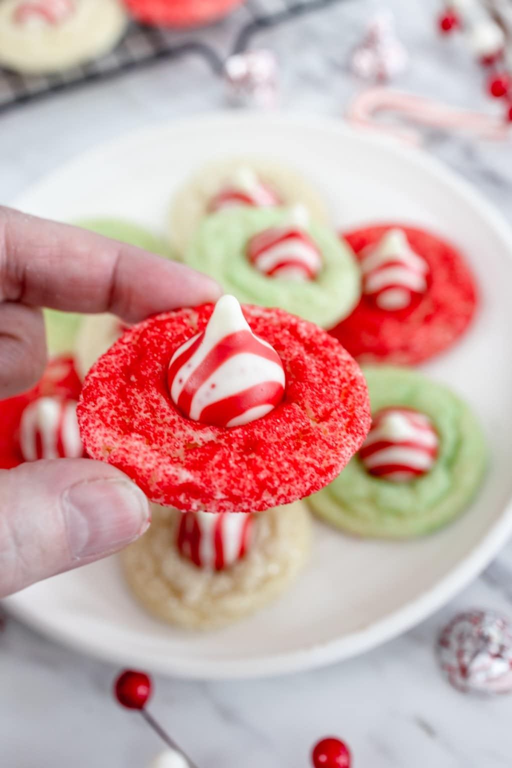 Hershey Kisses Candy Cane Blossoms Cookies Recipe