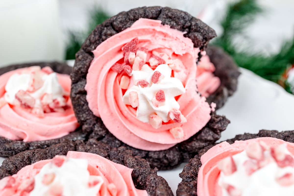 Close up of peppermint pie cookies. 