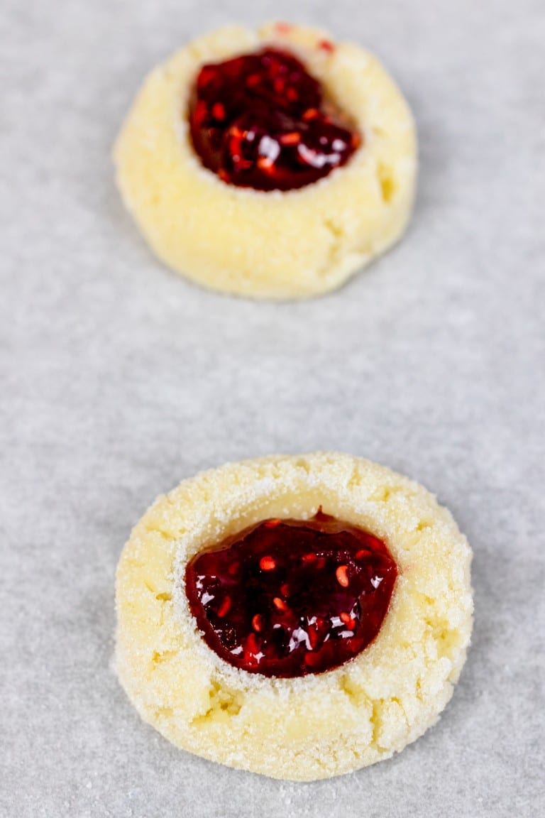 Easy Raspberry Thumbprint Cookies with Almond Glaze