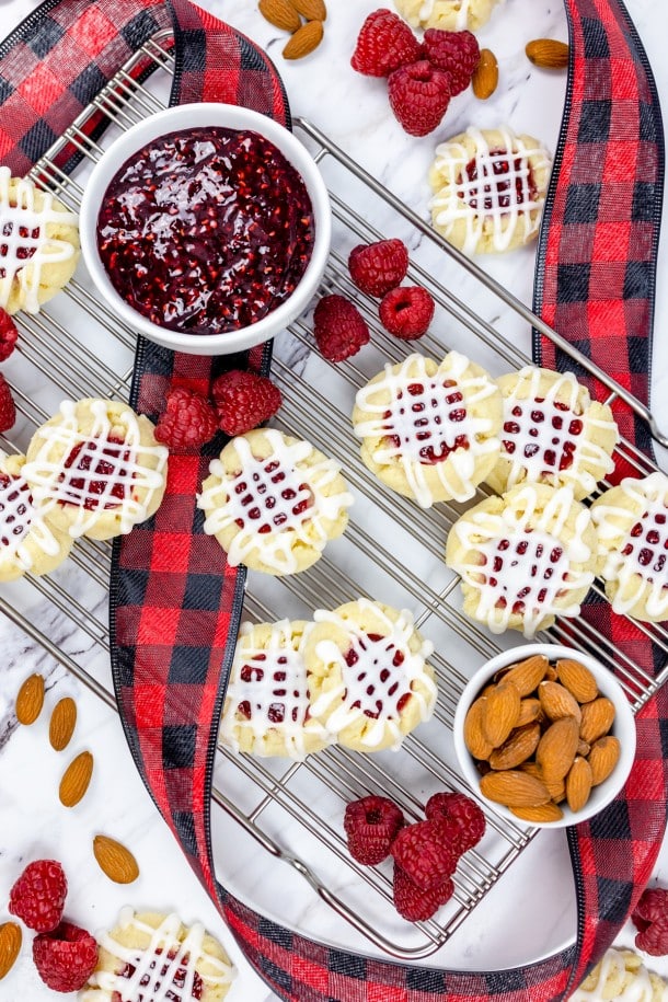 Easy Raspberry Thumbprint Cookies with Almond Glaze