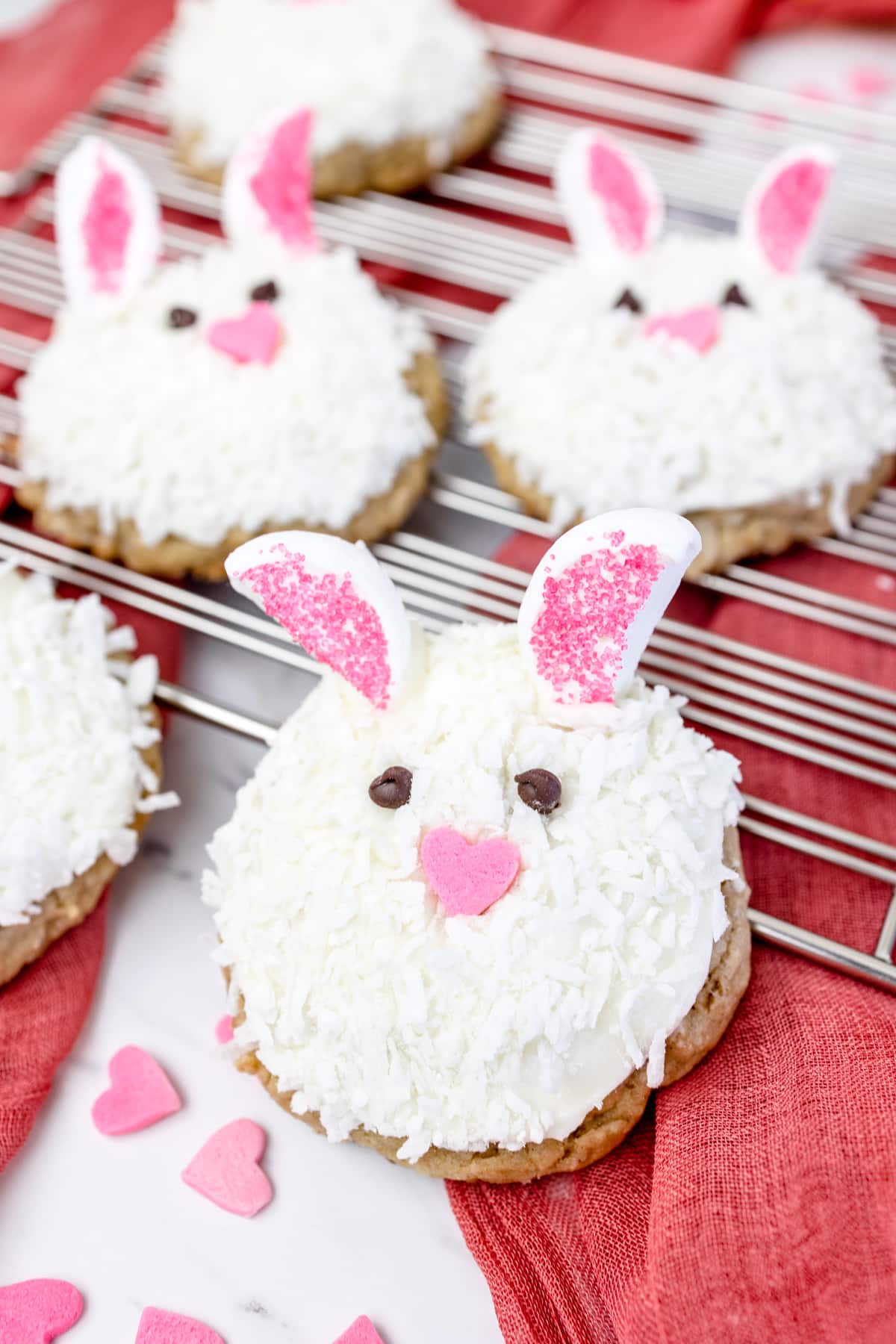 Close up of Easter bunny cookies. 