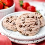 Plate filled with Strawberry Chocolate Chip Cookies.