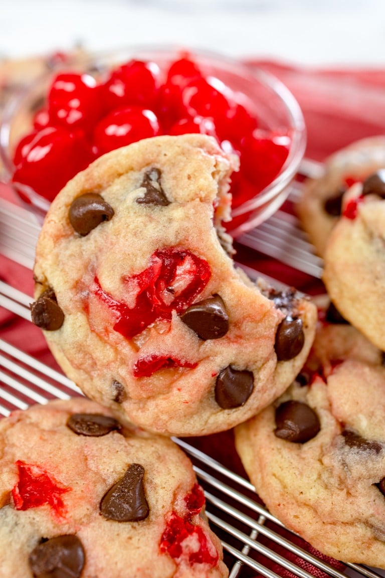 Cherry Chocolate Chip Cookies with Maraschino Cherries