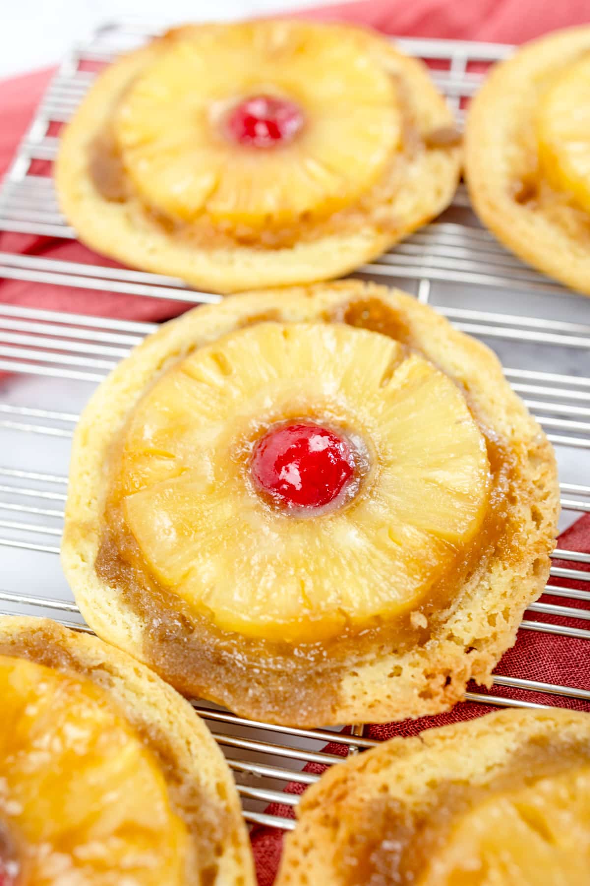 Top view of Pineapple Upside Down Cookies on a wire rack.