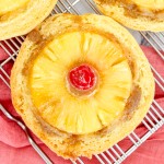 Top view close up of Pineapple Upside Down Cookies on a wire rack.