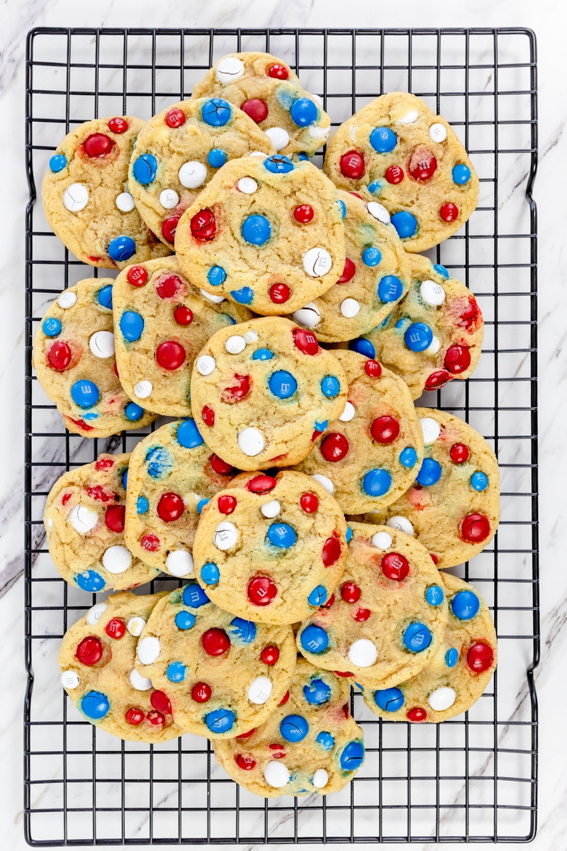Top view of 4th of July Cookies on a wire rack.