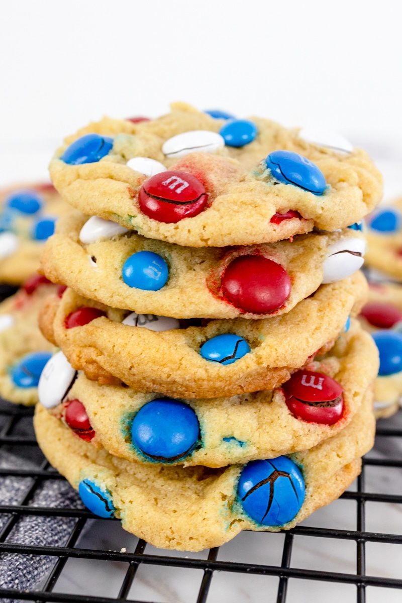 Close up of a stack of 4th of July Cookies.
