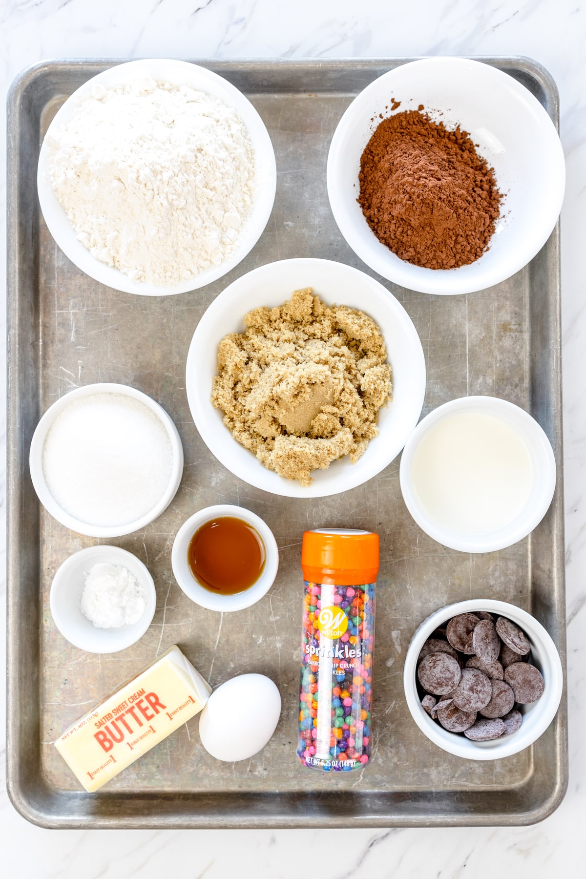 Top view of ingredients needed to make Cosmic Brownies.