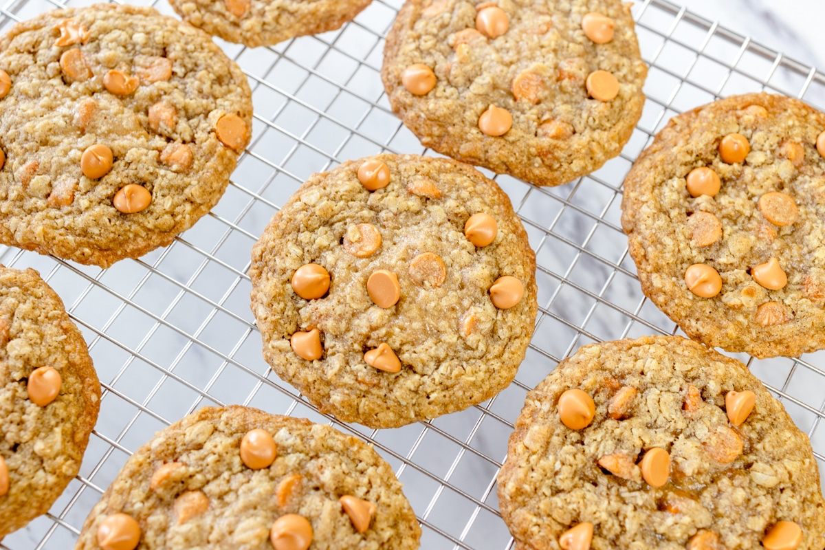 Close up top view of Oatmeal Butterscotch Cookies .