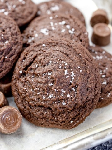 Close up of Rolo Cookies on a plate.
