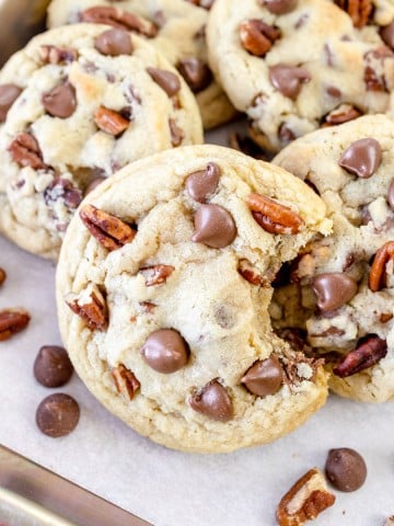Close up of Chocolate Chip Pecan Cookies.