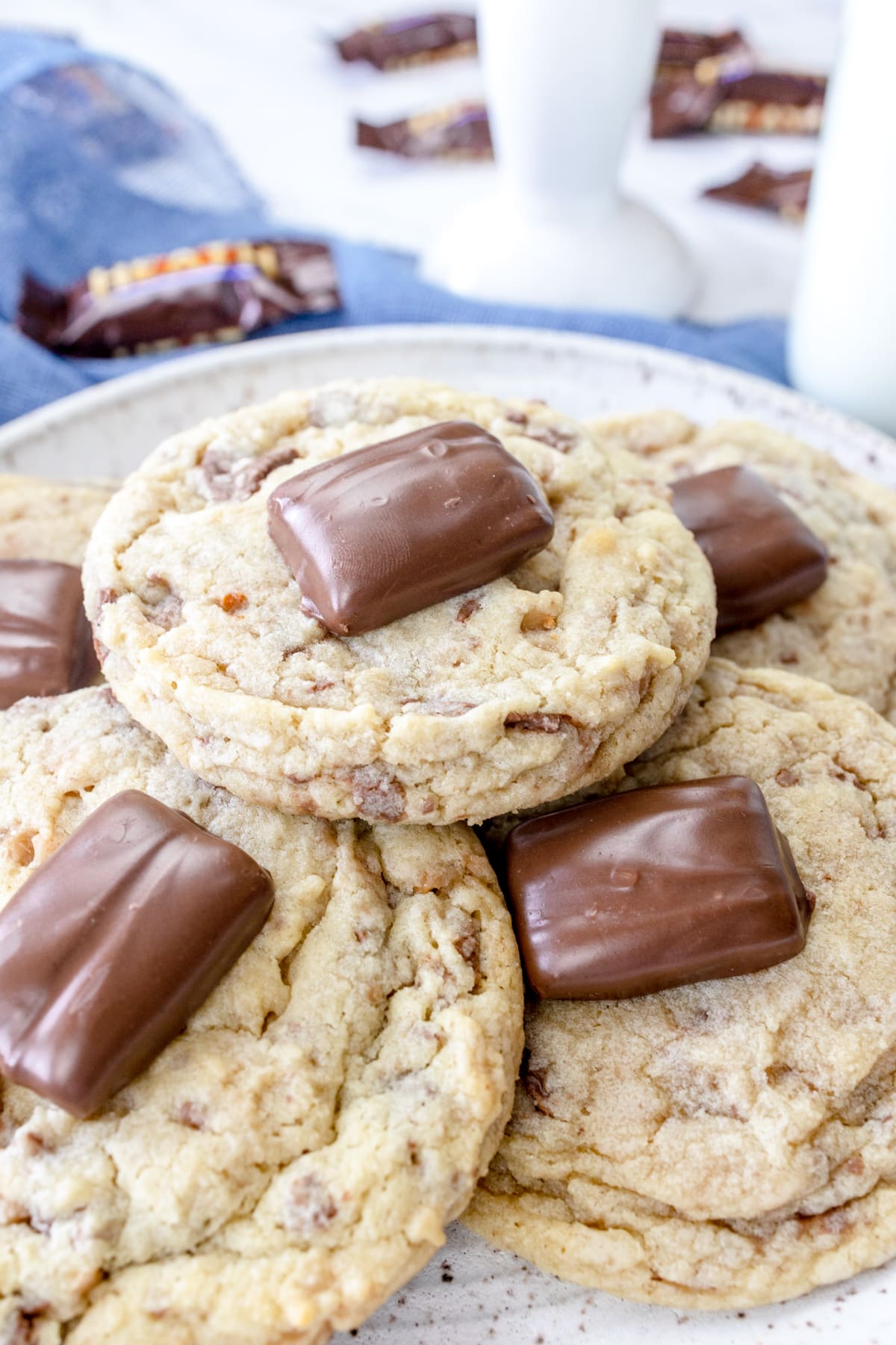 Close up of a pile of Heath Bar Cookies on a plate.