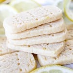 Close up of a stack of Lemon Shortbread Cookies.