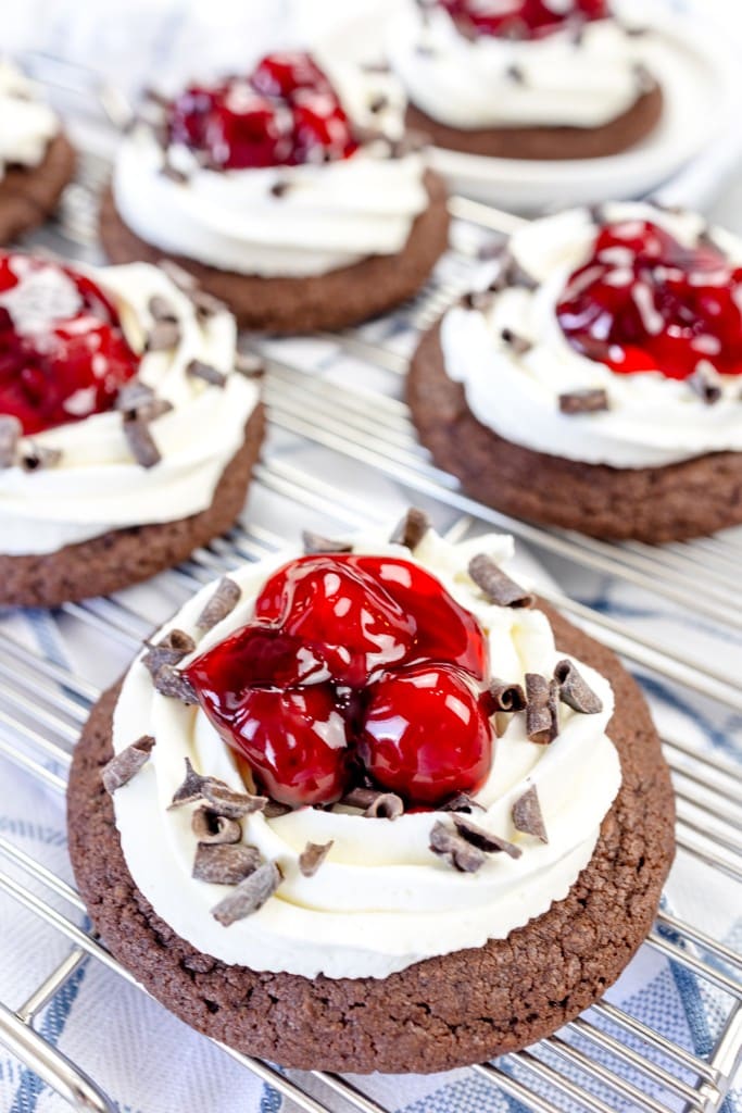 Black Forest Cookies with chocolate curls on top