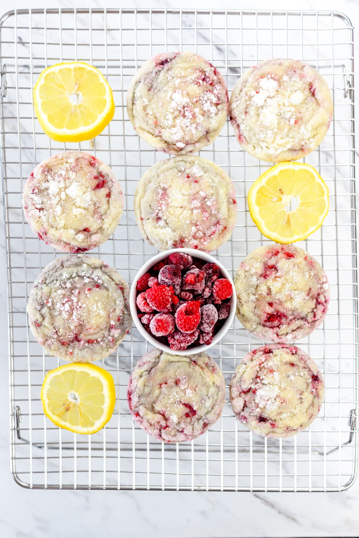 Raspberry Lemon Cookies on cooling rack