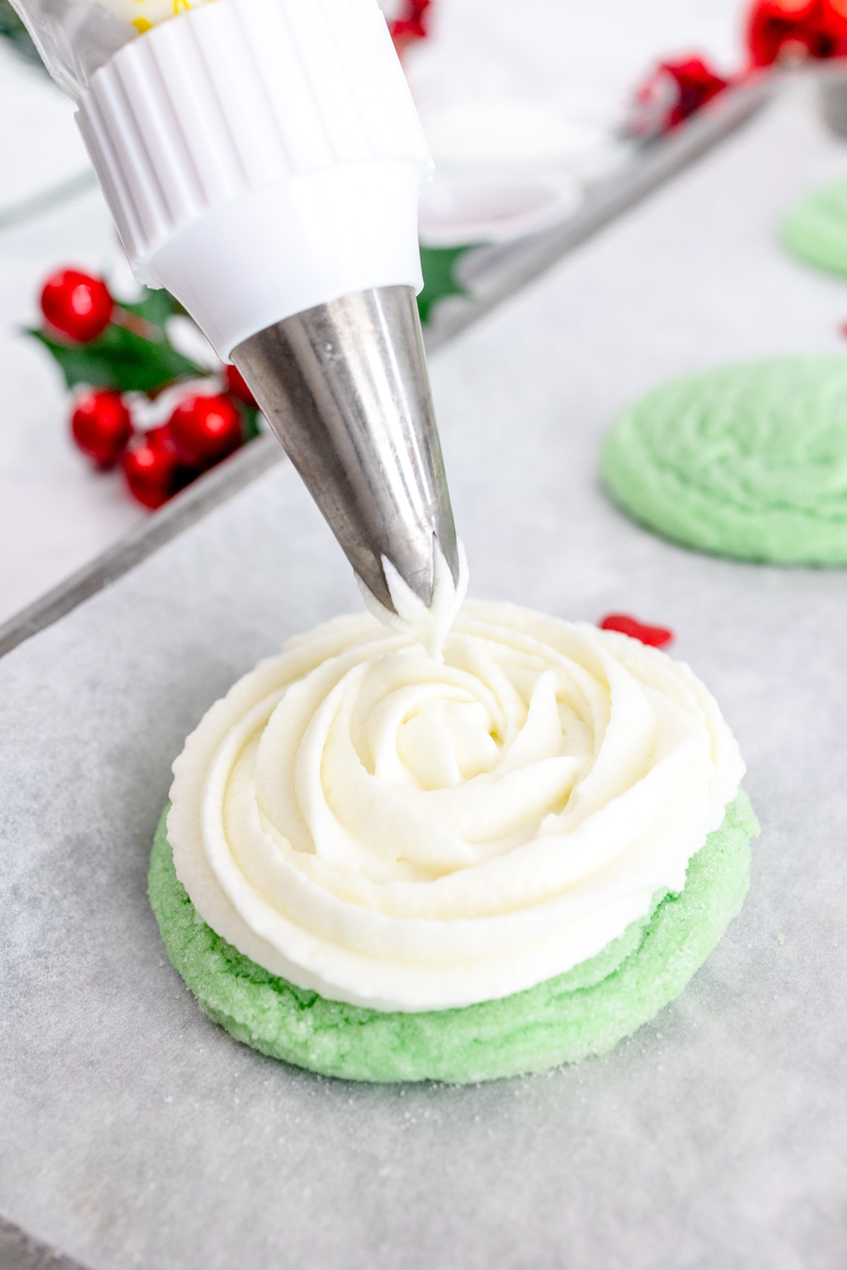 Vanilla Frosting on Green Sugar cookie