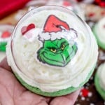 Grinch Snow Globe Cookies with Vanilla Buttercream Frosting