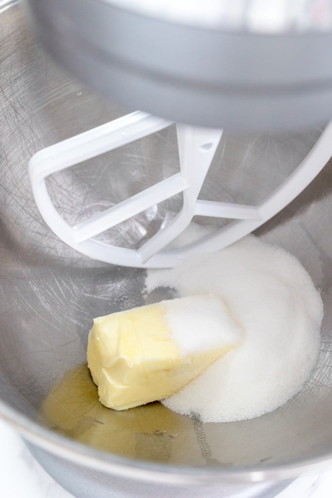Softened Butter and granulated sugar in large mixing bowl