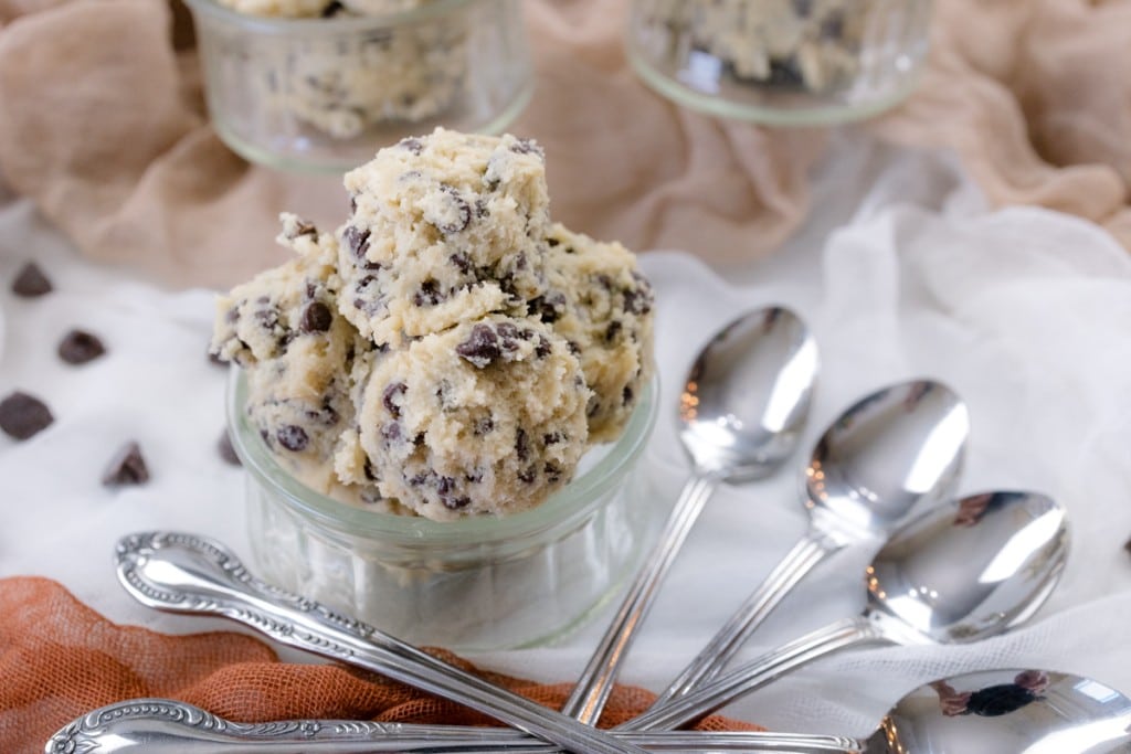 Edible Cookie dough and a row of spoons