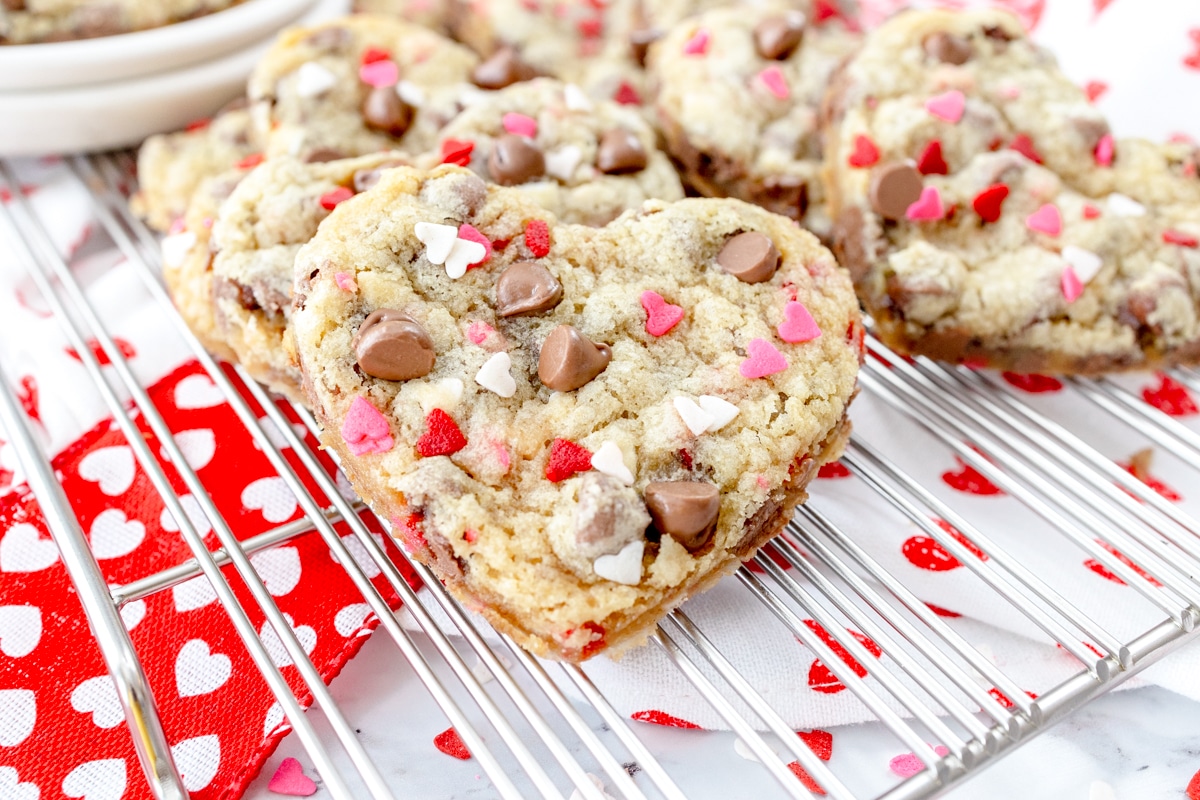 Heart Shaped Valentine Chocolate Chip Cookies