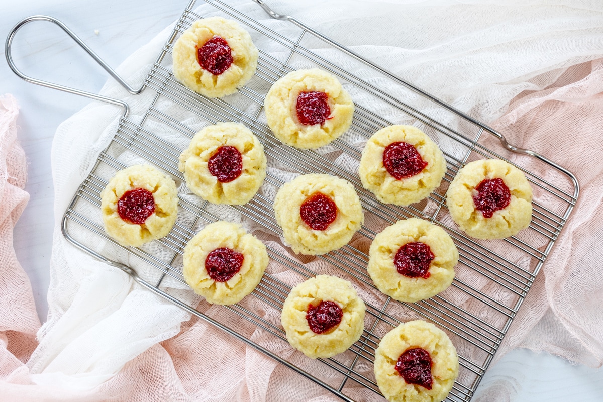 Overhead image of Fig Jam Cookies on a wire rack.